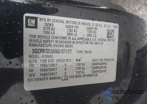 2010 Chevrolet Silverado 1500 Lt from USA, damaged, VIN 3GCRKSE36AG151177